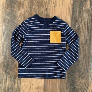 Planet Cotton Boys size 5 Navy Blue with White Stripes Long Sleeve Shirt